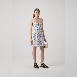 ONLY - Daphne Elin Strap Dress. White w/ blue embroidery. Medium